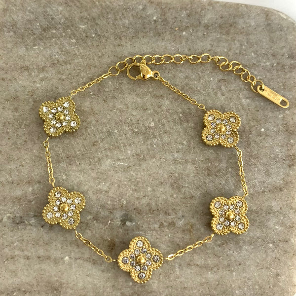 Zirconia Clover Gold Bracelet