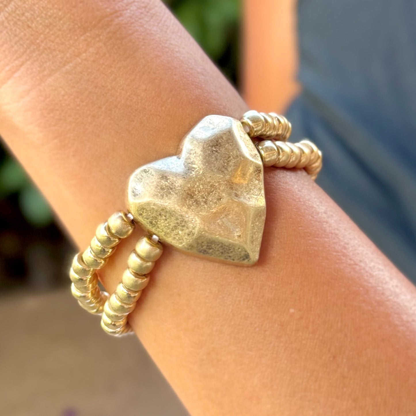 Two Layer With One Heart Gold Bracelet