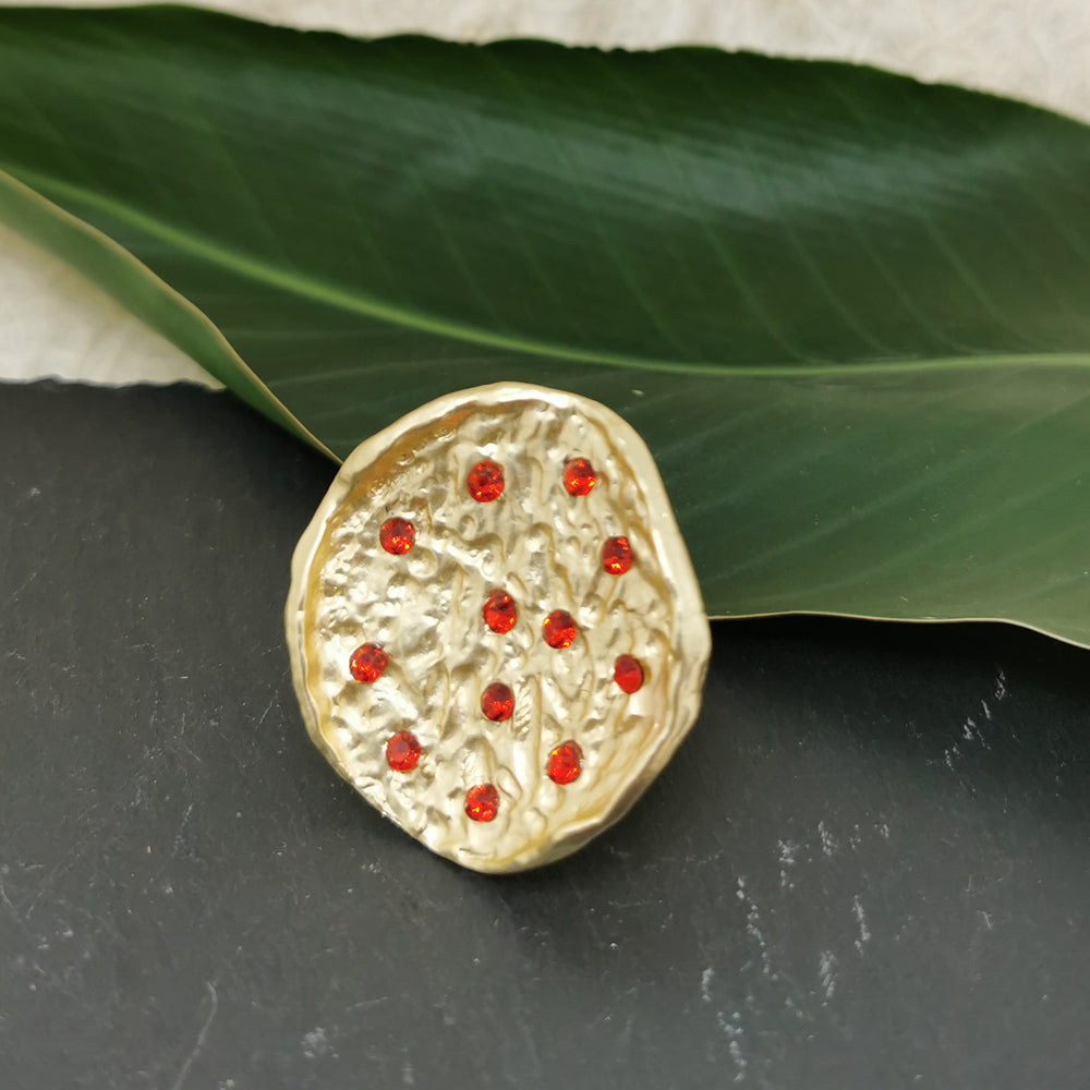 Hammered Base Red Quartz Ring