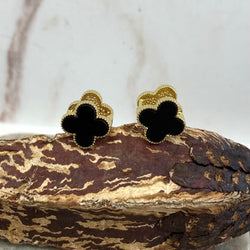 2 sides Black Zirconia Clover Gold Earrings