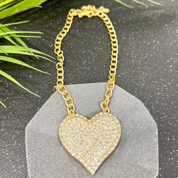 Bold Quartz Heart Gold Necklace