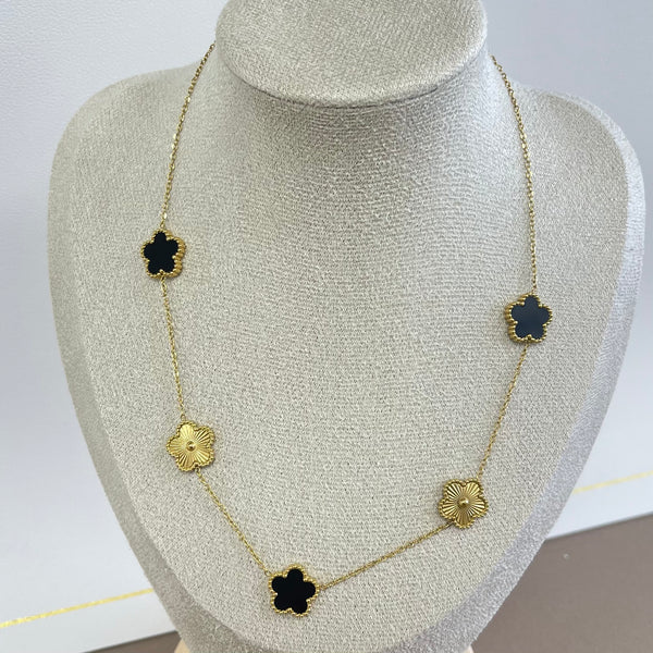Black And Gold Flowers Necklace