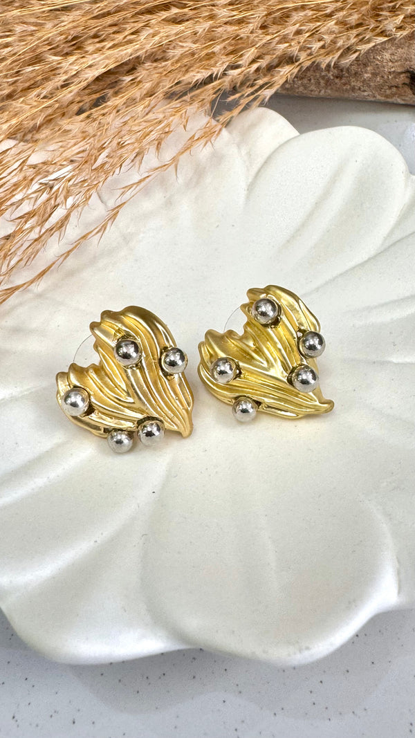 Gold Heart With Silver Globe Earrings