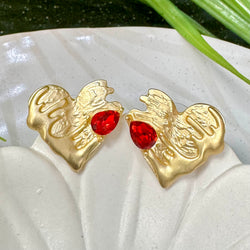 Red Quartz Heart Gold Earrings