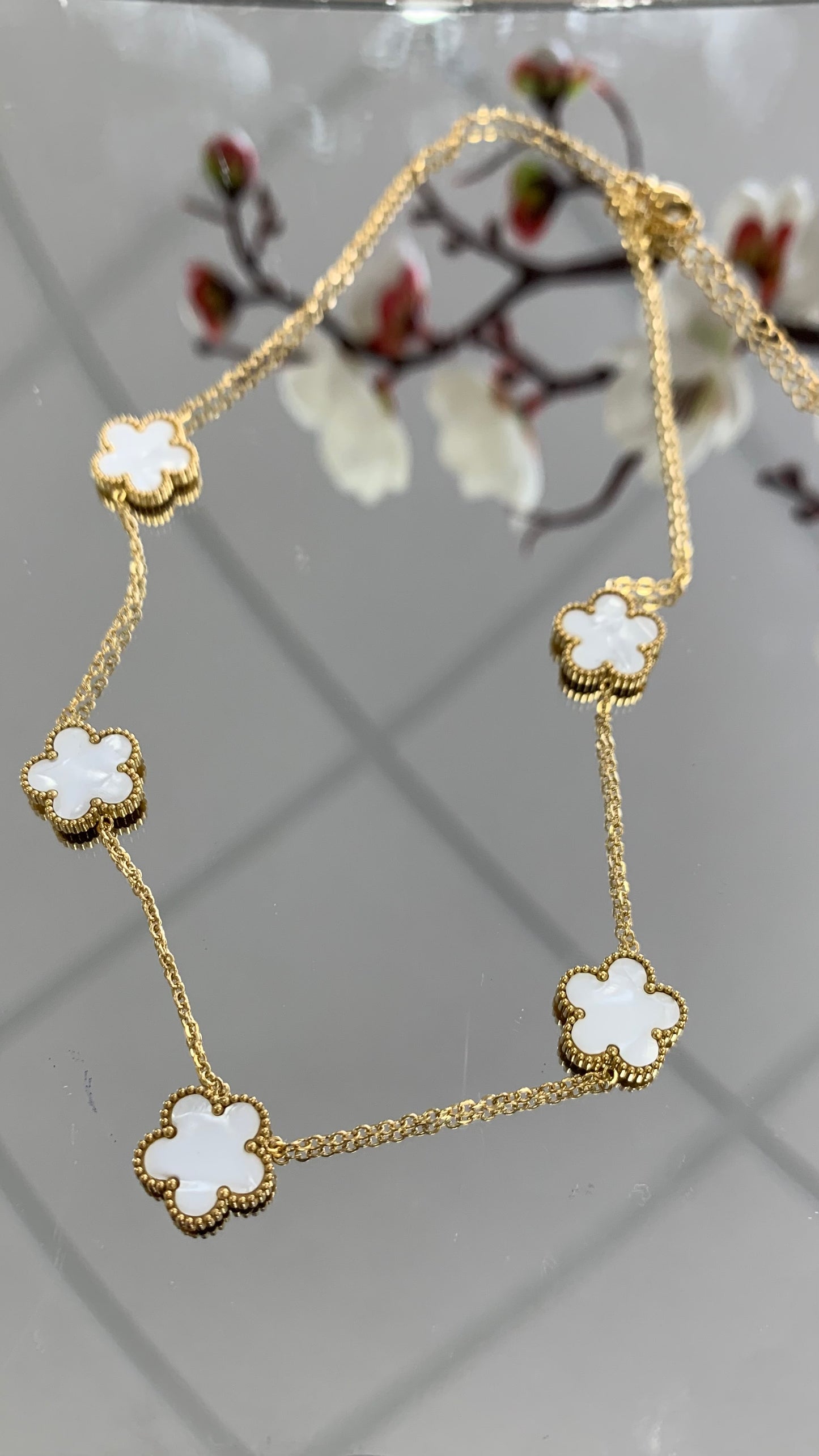 5 Clover White Gold Necklace