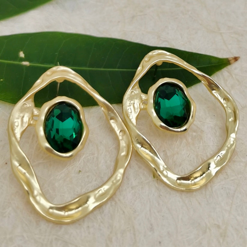 Twist Green Quartz Gold Earring