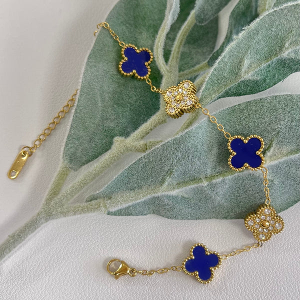 Blue And Zirconia Clover Gold Bracelet