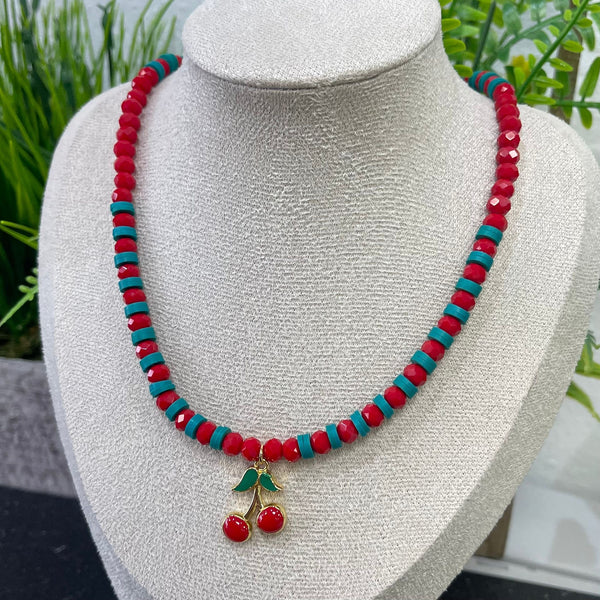 Cherry Necklace Green With Red