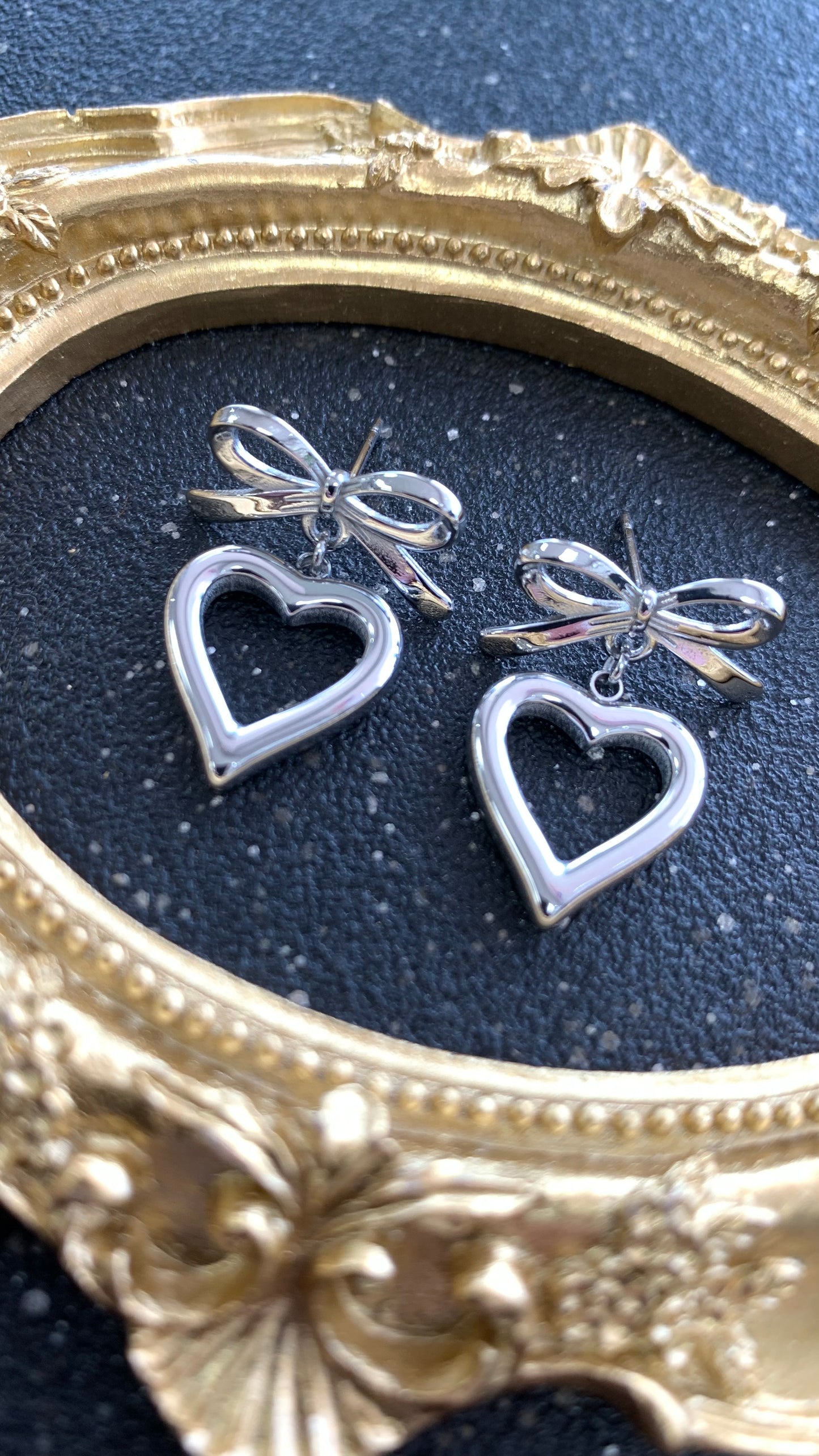 Heart Bow Silver Earrings