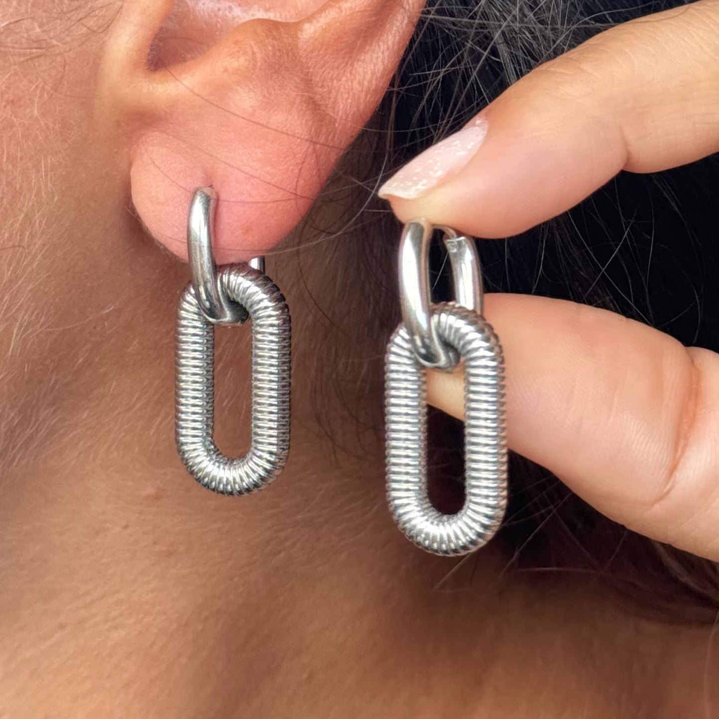 Oval Spring Silver Earrings