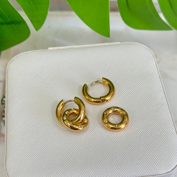 Double Donut Gold Earrings