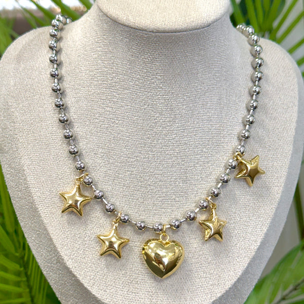Star Heart Pendant Snowball Necklace