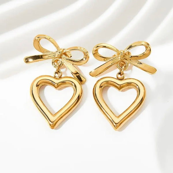 Heart Bow Gold Earrings