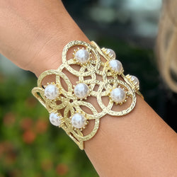 Circles With Pearls Gold Cuff