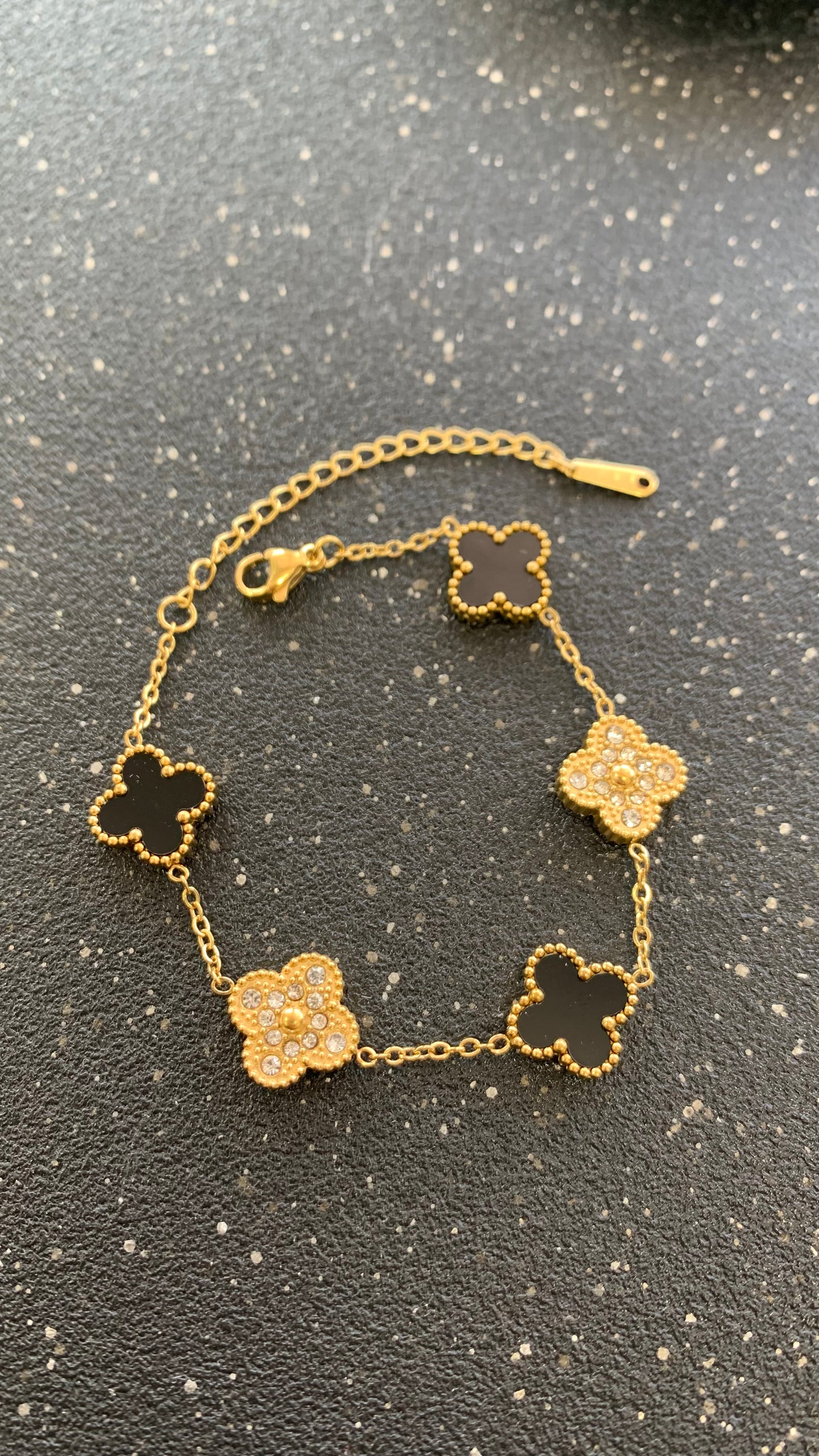 Black and Zirconia Clover Gold Bracelet