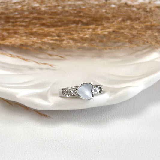 Silver Ring With Open And White Heart