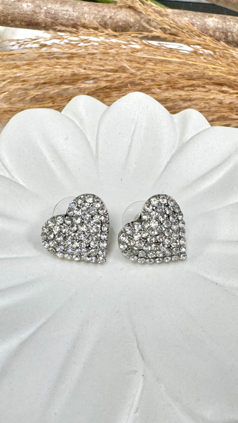 Bold Quartz Heart Stud Silver Earrings