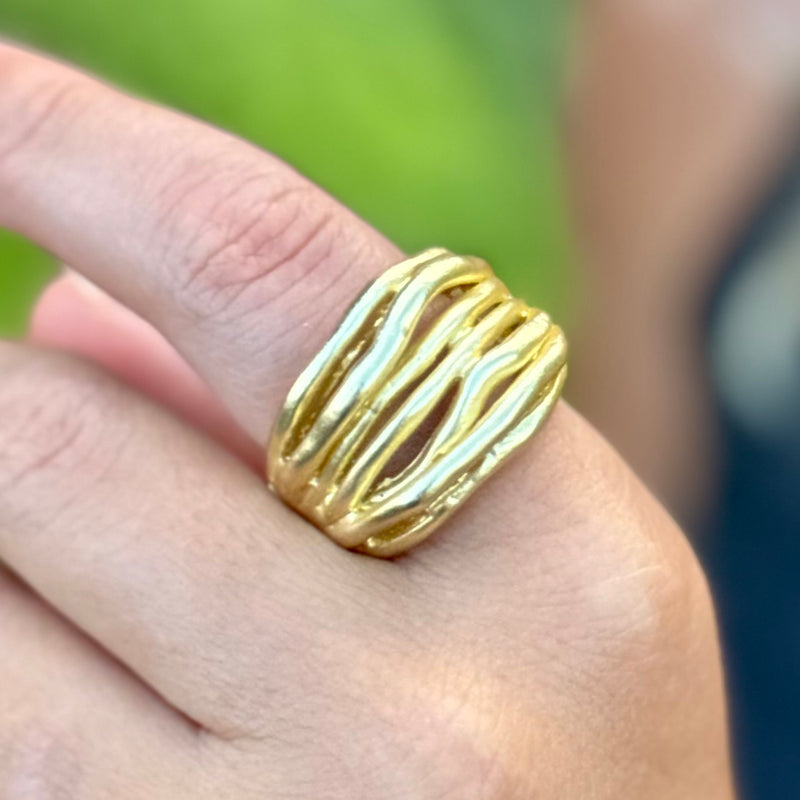 Elastic Gold Ring With Many Lines