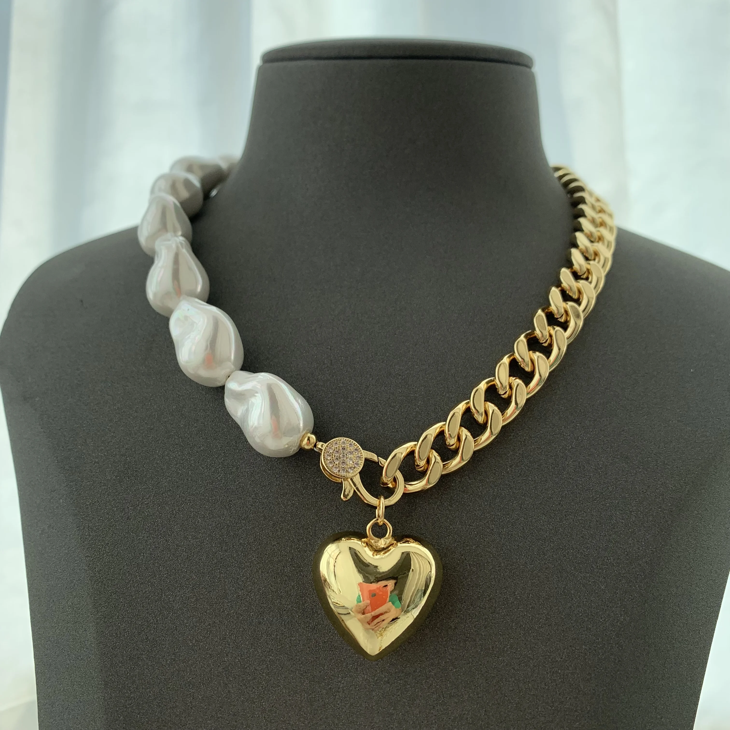 Half Chain Pearl Gold Necklace