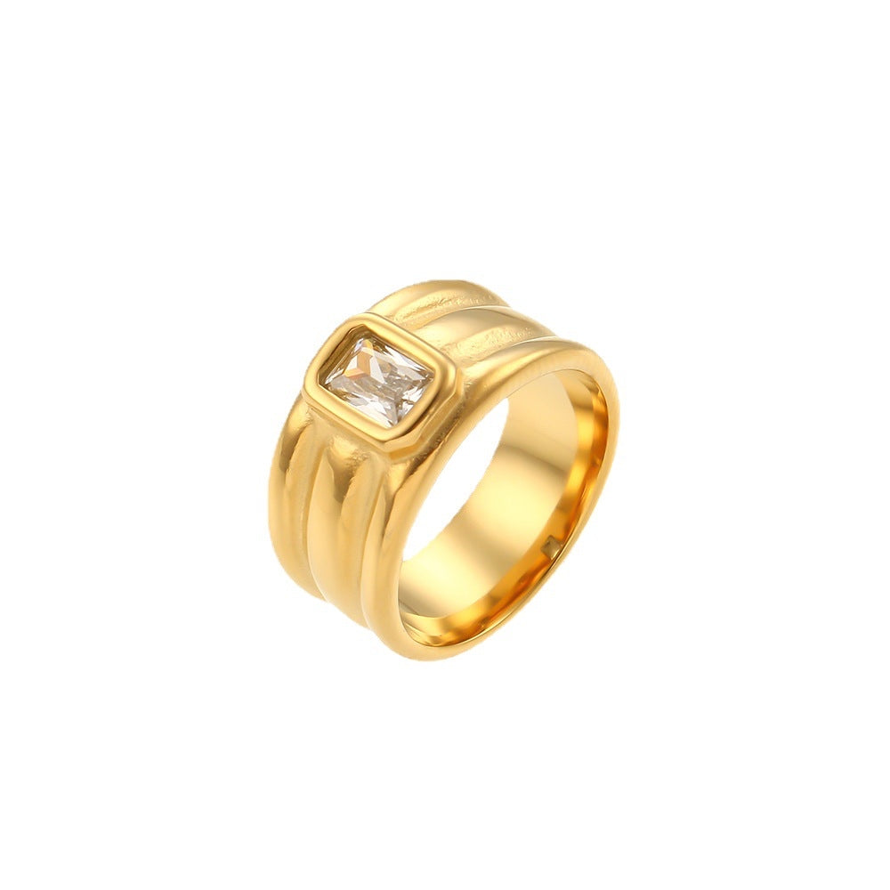 Thick Clear Baguette Gold Ring