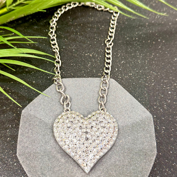 Bold Quartz Heart Silver Necklace