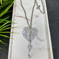 Lock Heart With Key Silver Necklace