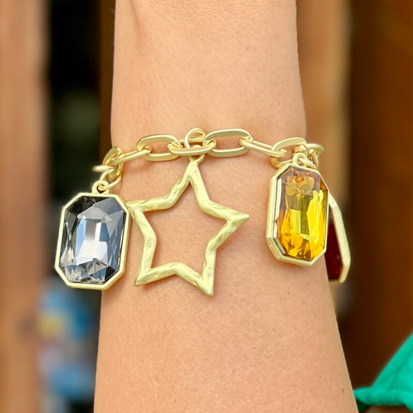 Star And Colors Stones Gold Bracelet