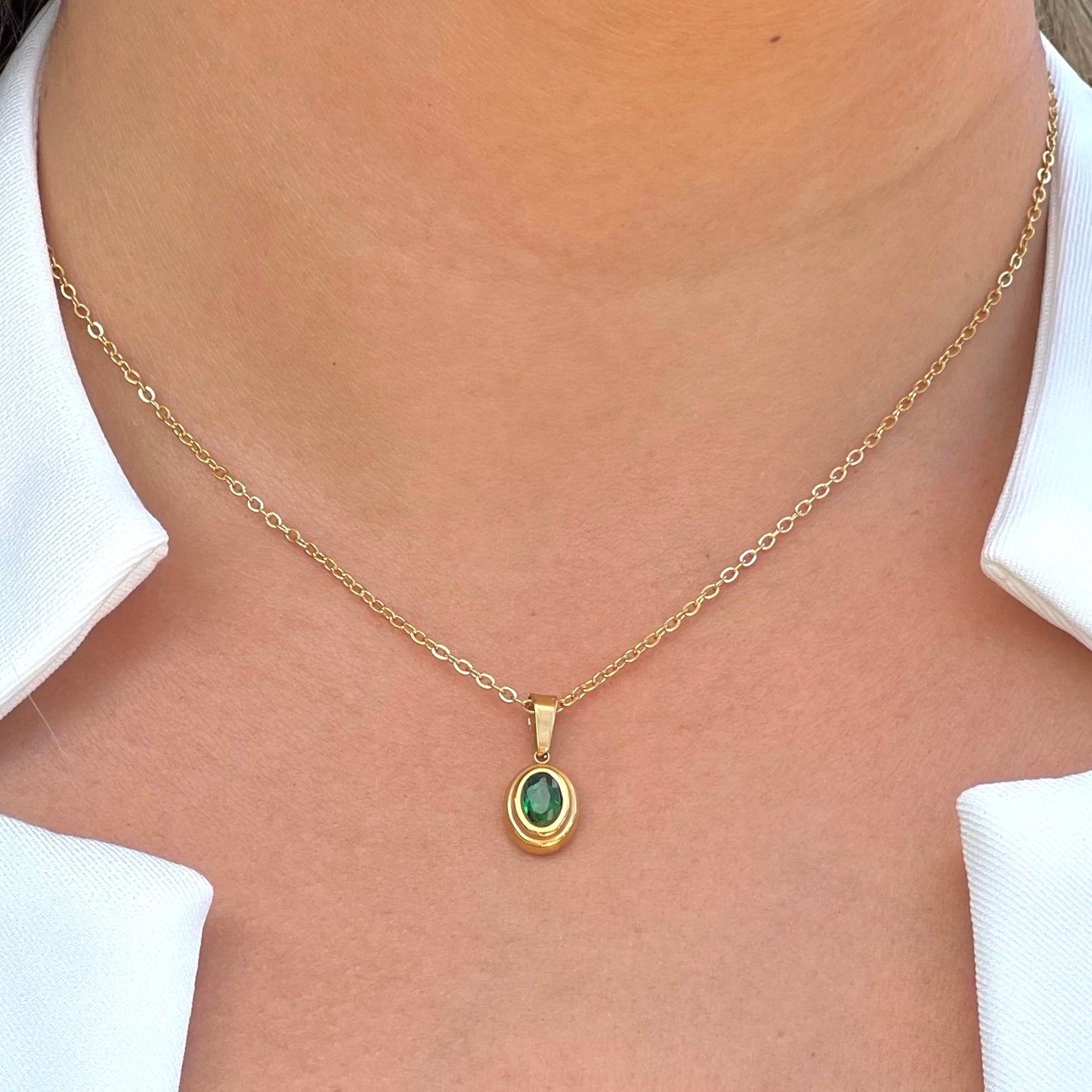 Dainty Green Gold Necklace