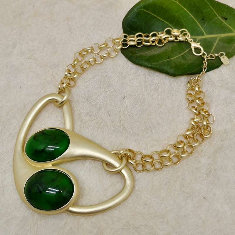 Double Cut Green Gold Necklace