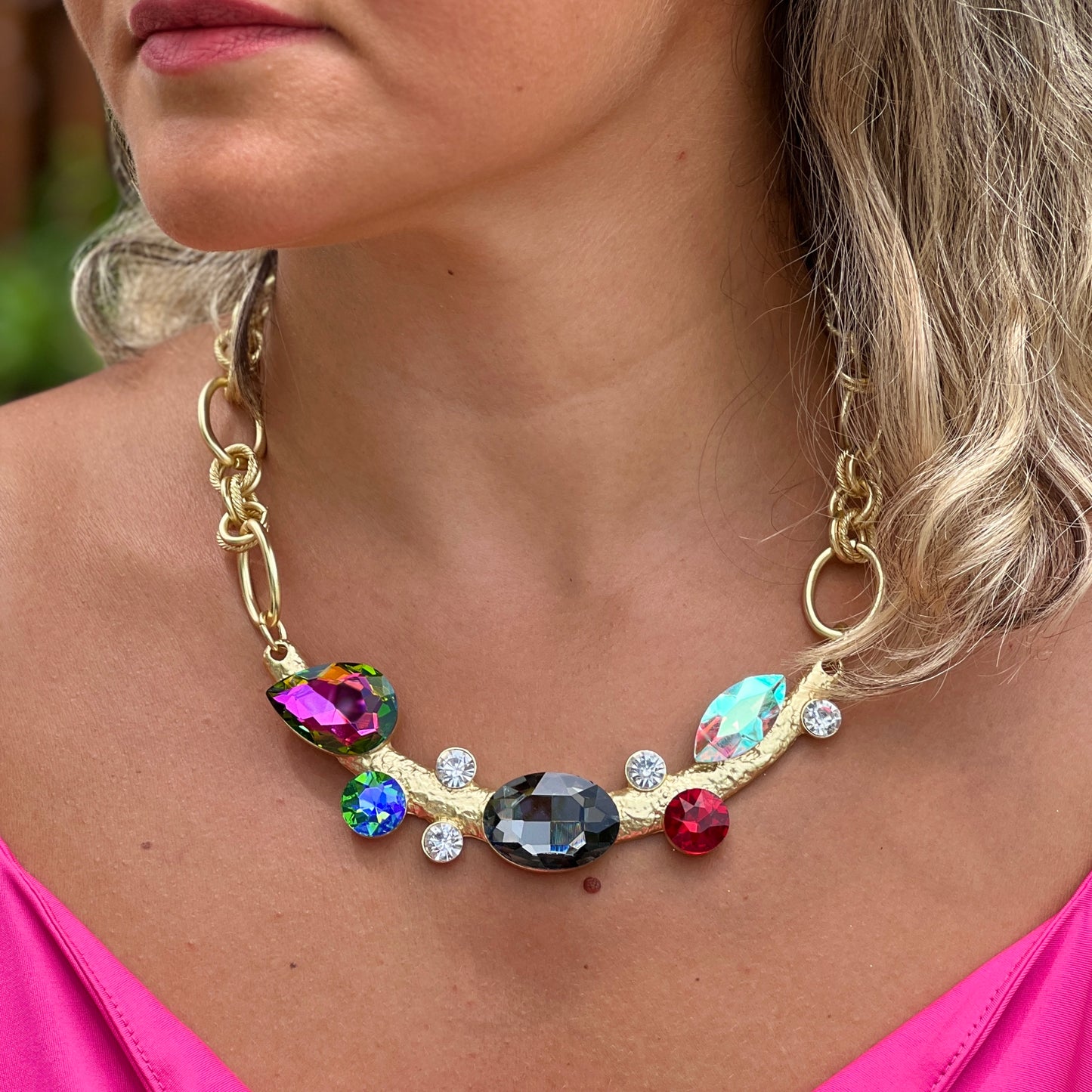 Multicolors Stones Black Gold Necklace