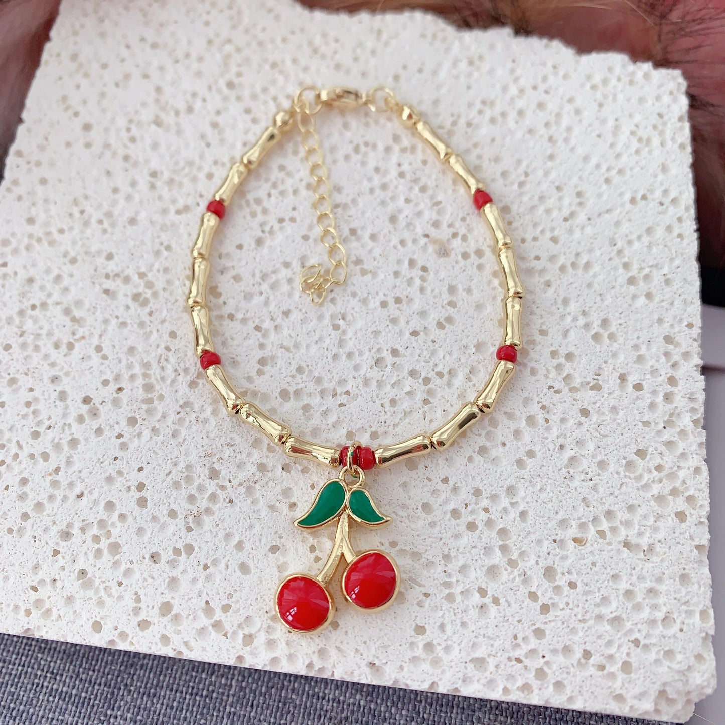 Bamboo Bracelet With Pendant Cherry