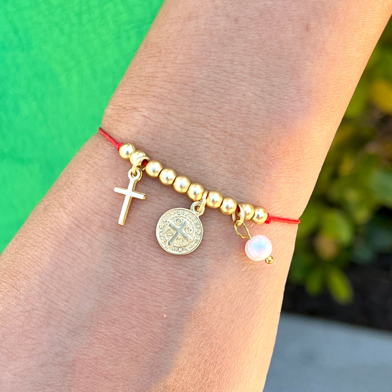 Cross Hanging Cord Red Bracelet