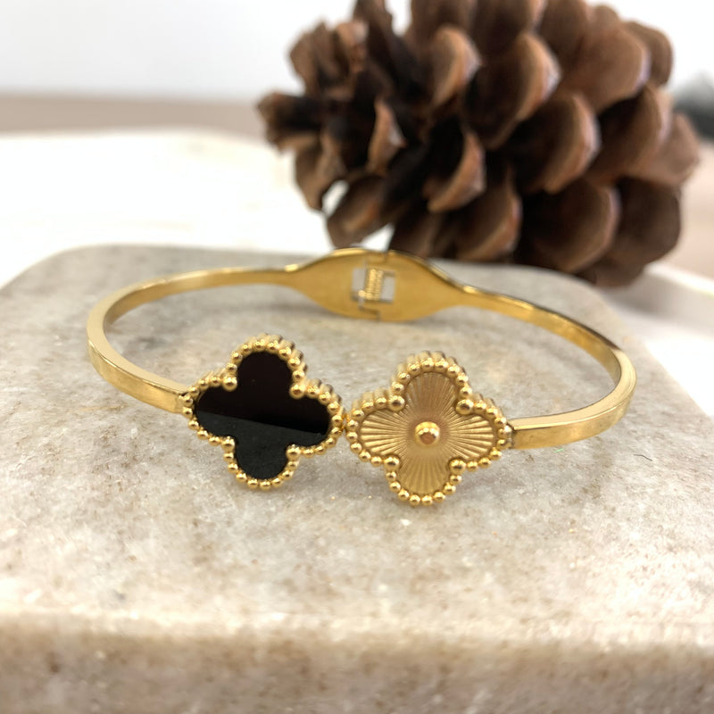 Black Clover Cuff Gold Bracelet