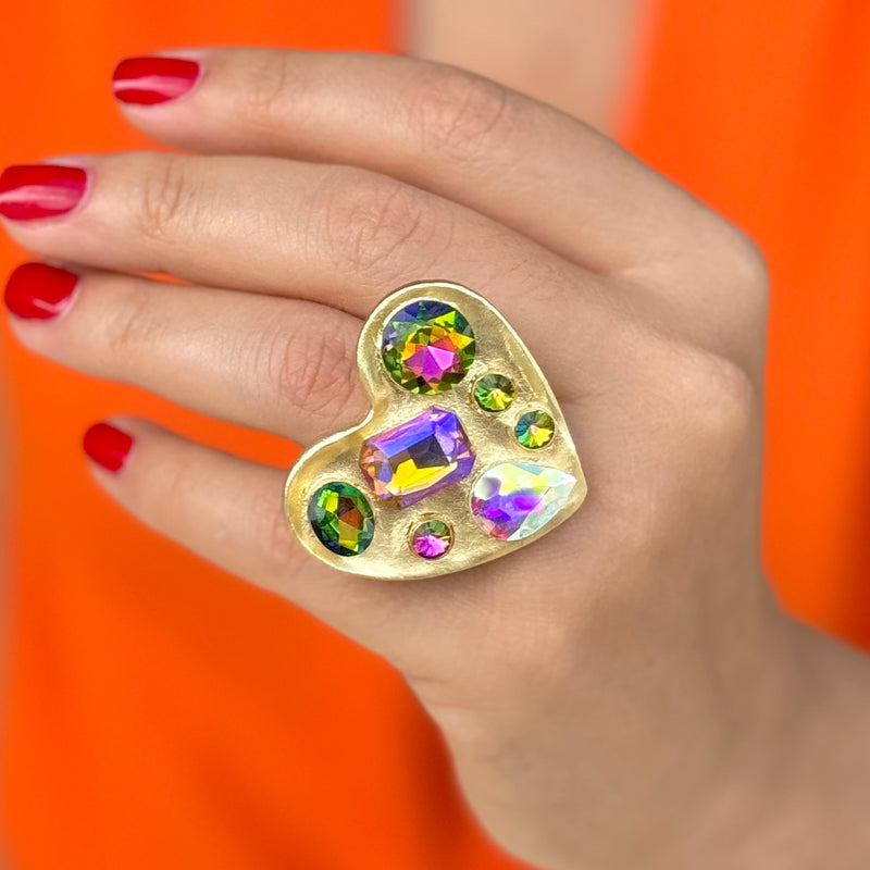 Multicolor Gold Heart Ring