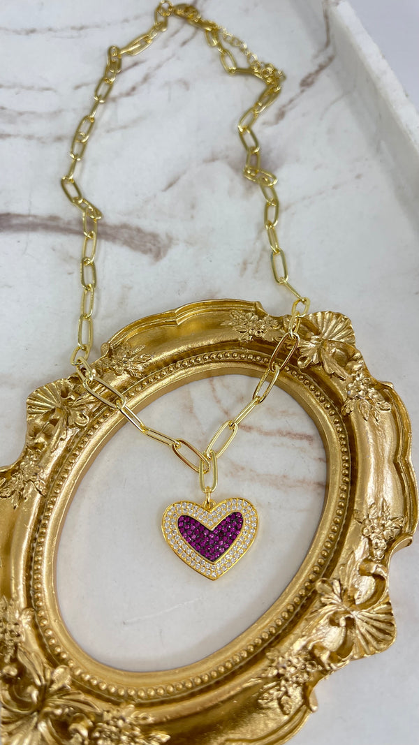 Quartz Fuchsia Heart Gold Necklace