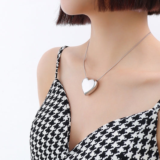 Bold Heart Big Silver Necklace