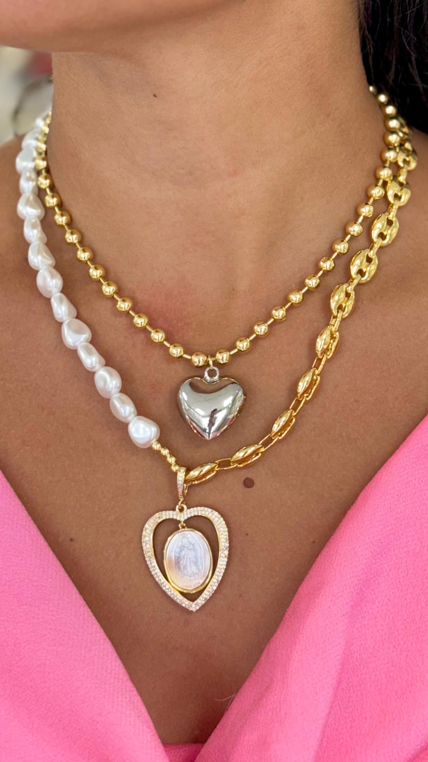 Bubble Silver Heart Gold Necklace