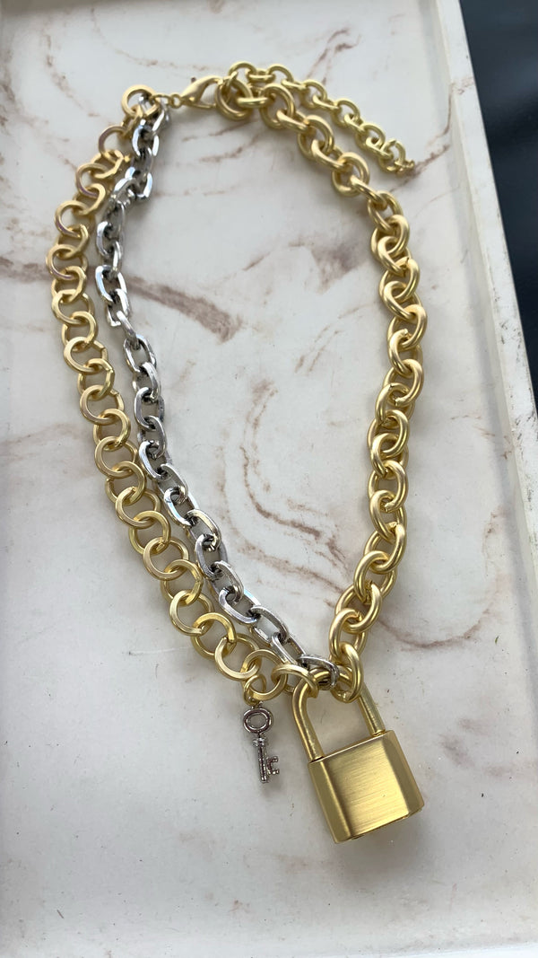 Padlock Layers Two Tone Necklace