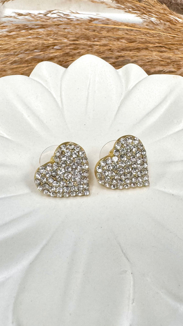 Bold Quartz Heart Stud Gold Earrings