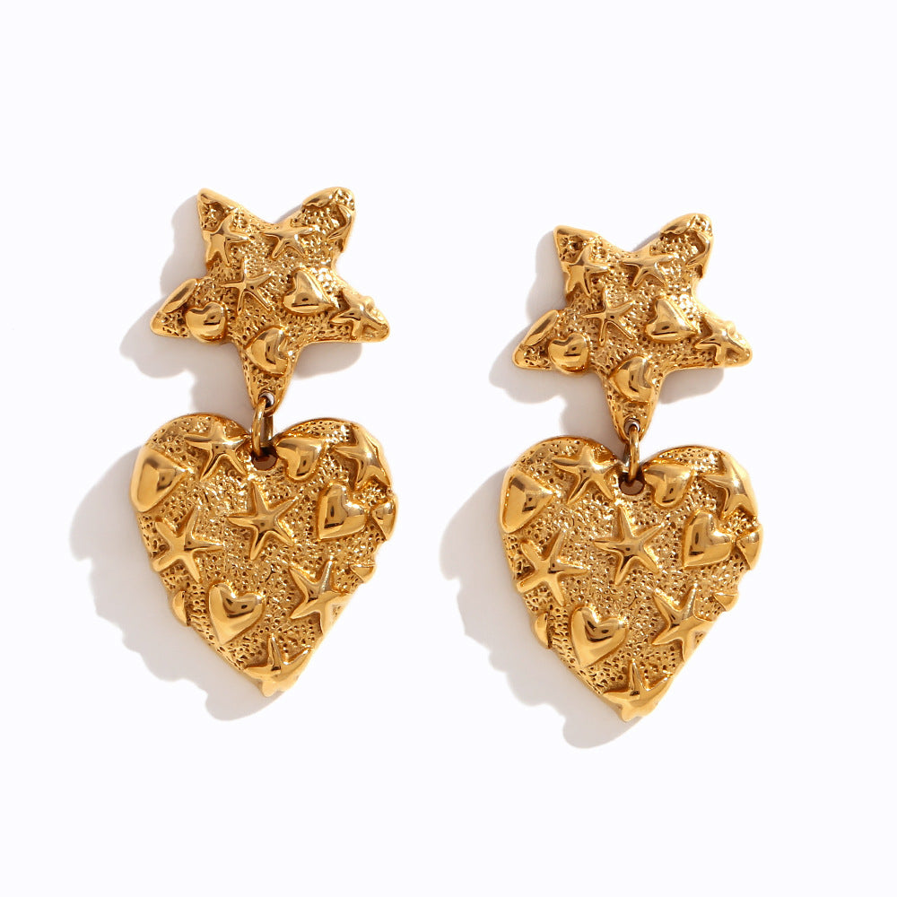 Star and Heart Gold Earrings