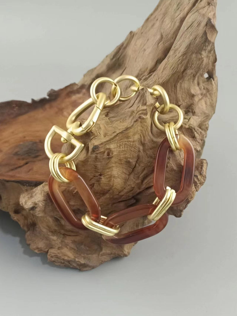 Brown Acrylic Chain Gold Bracelet