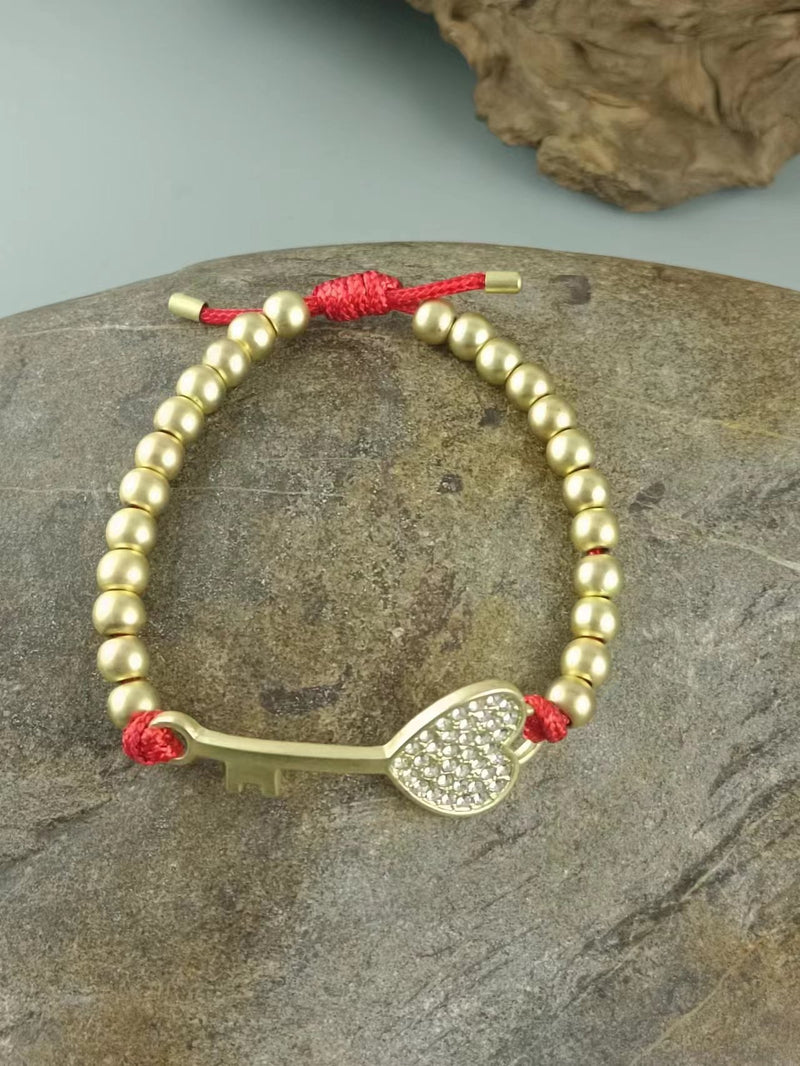 Crystal Heart Key Gold Bracelet