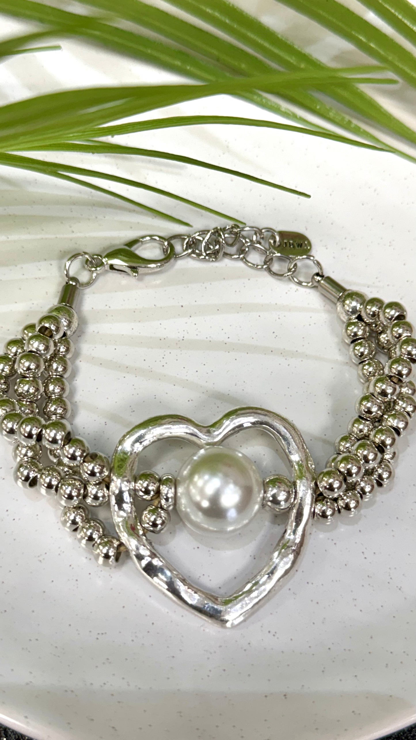 Open Heart With Pearl Silver Bracelet