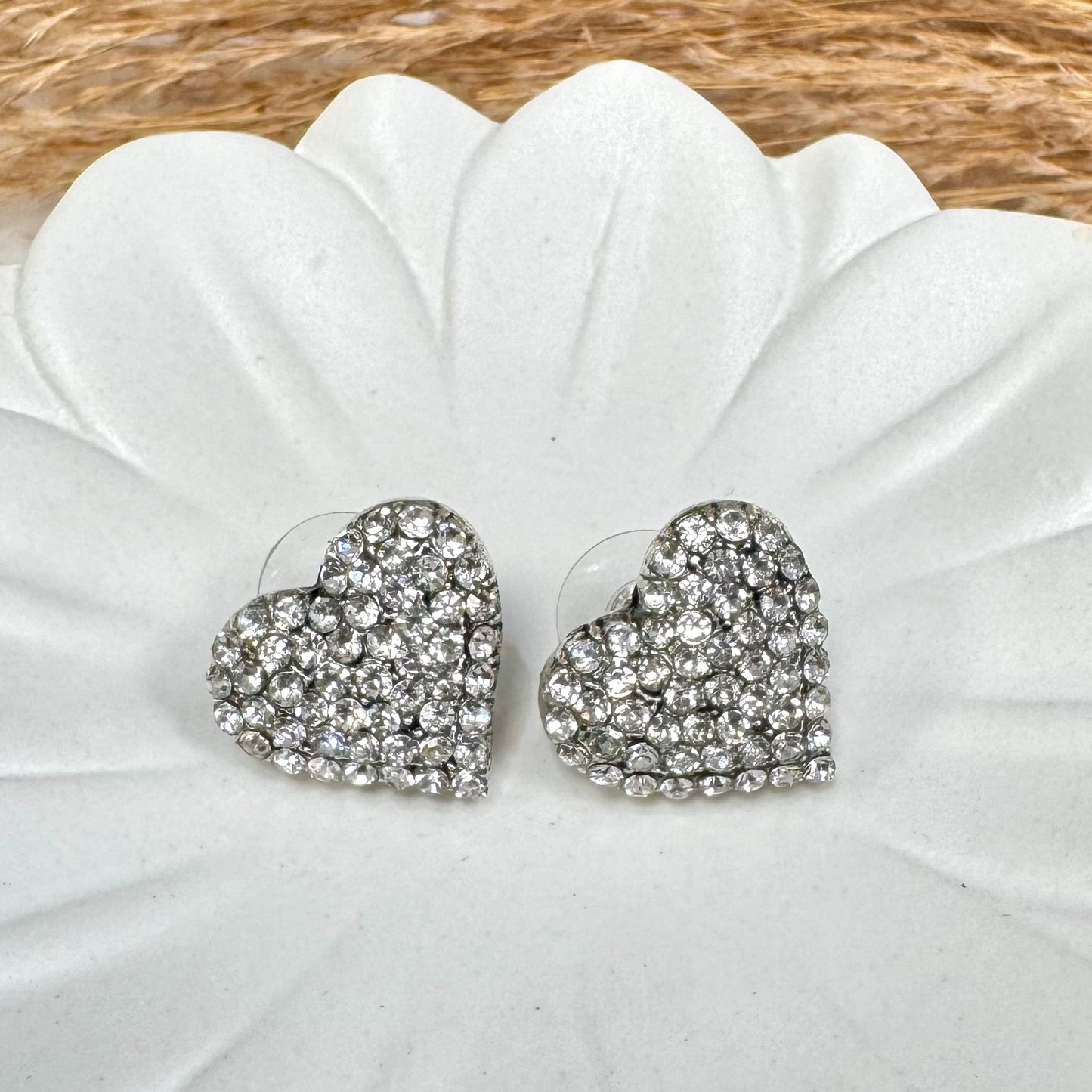 Bold Quartz Heart Stud Silver Earrings