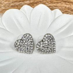 Bold Quartz Heart Stud Silver Earrings