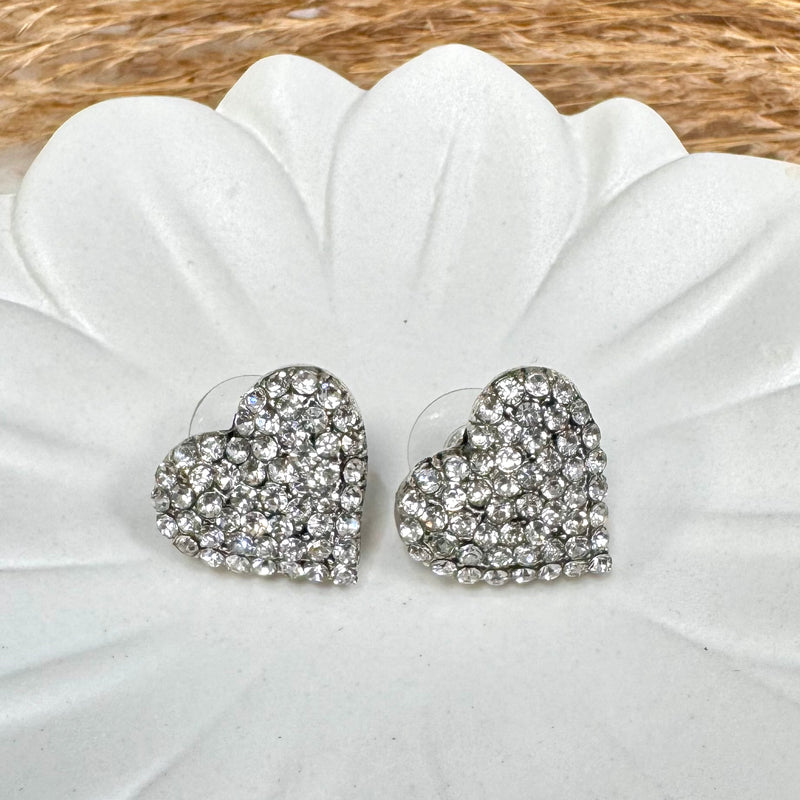 Bold Quartz Heart Stud Silver Earrings