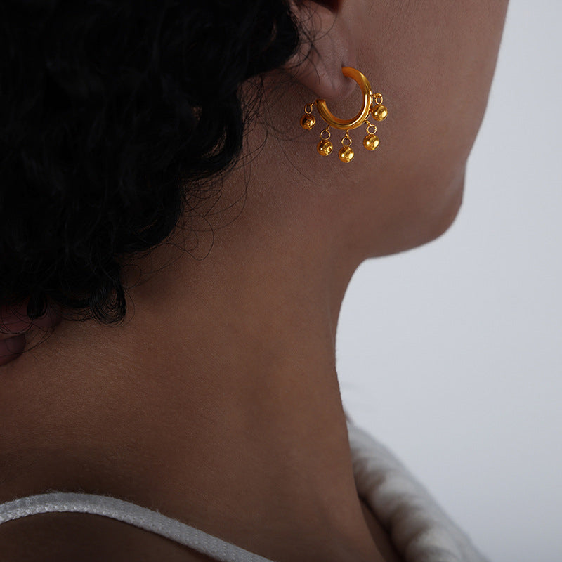 Hoop with Beads Gold Earrings