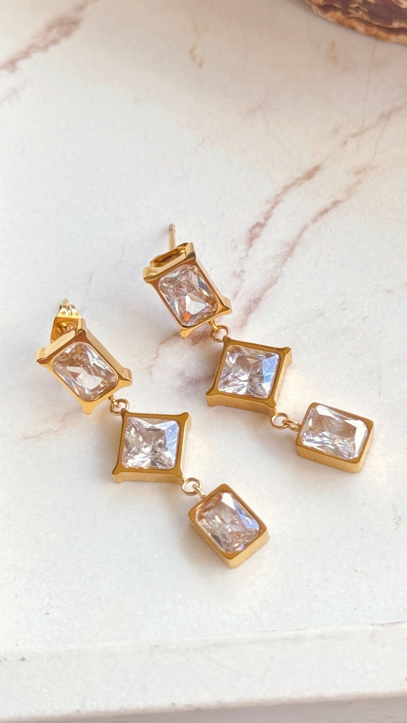 Multi Shape Clear Quartz Gold Earrings