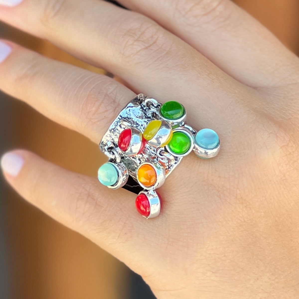 Hanging candy colors Silver Ring