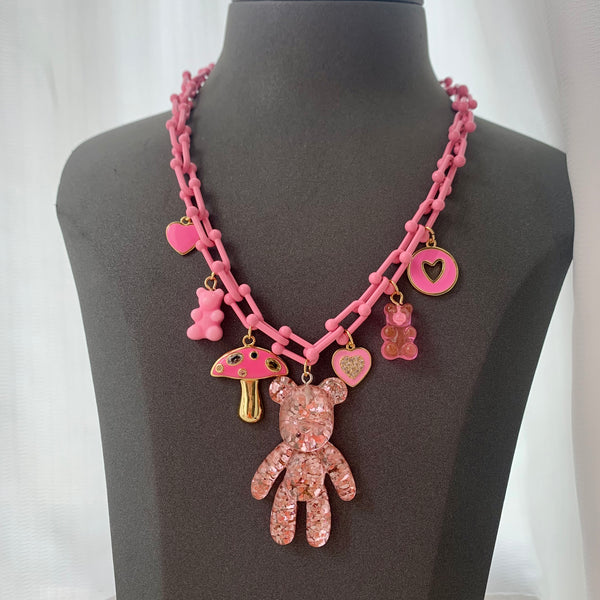 Quartz Teddy With Charms Necklace
